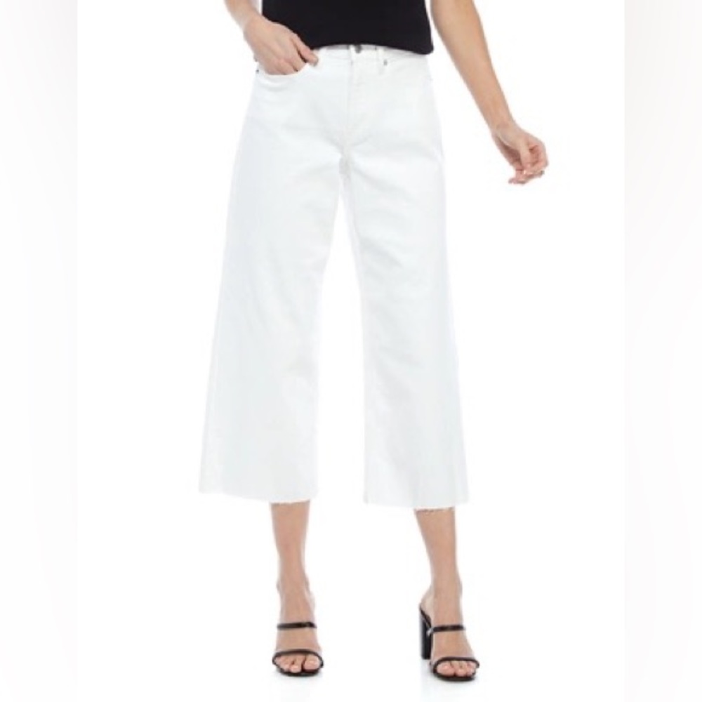 CALVIN KELIN WOMENS WHITE HIGH RISE WIDE LEG CROPPED RAW EDGE JEANS NWT 30 - Picture 2 of 5